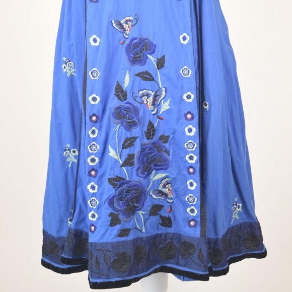 Anthropologie Vintage Lithe Silent Solstice Blue/Black Embroidered Dress Size 4 - Picture 6 of 10